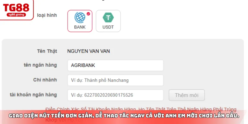 các bước rút tiền tg88 trên điện thoại