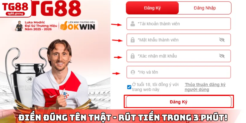 form điền thông tin đăng ký tài khoản tg88 chuẩn
