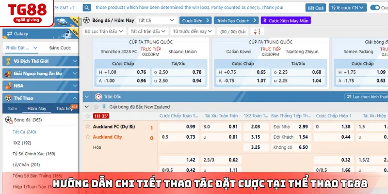 hướng dẫn thao tác đặt cược thể thao nhà cái tg88
