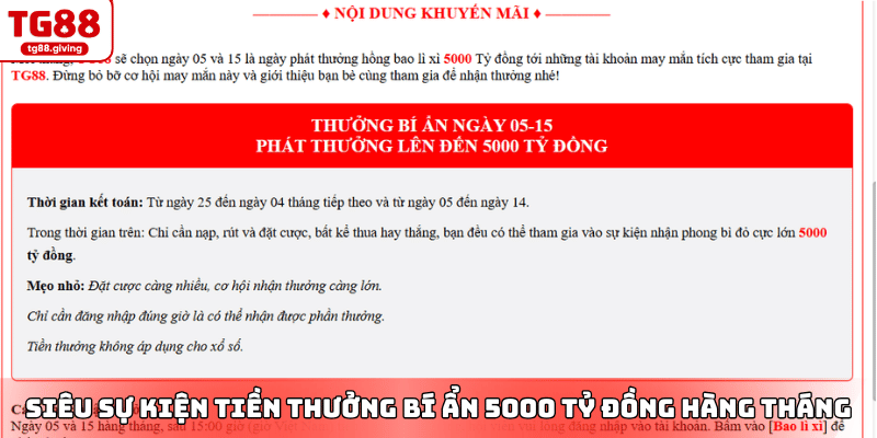 tiền thưởng bí ẩn 5000 tỷ tg88